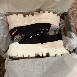 Palladium Black Canvas Platform Sneakers with Off-White Sole